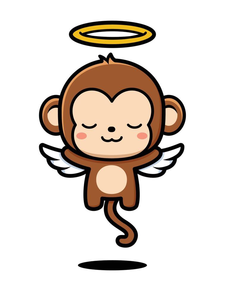 Cute Monkey Cartoon Character With Angel Ring And Wings vector