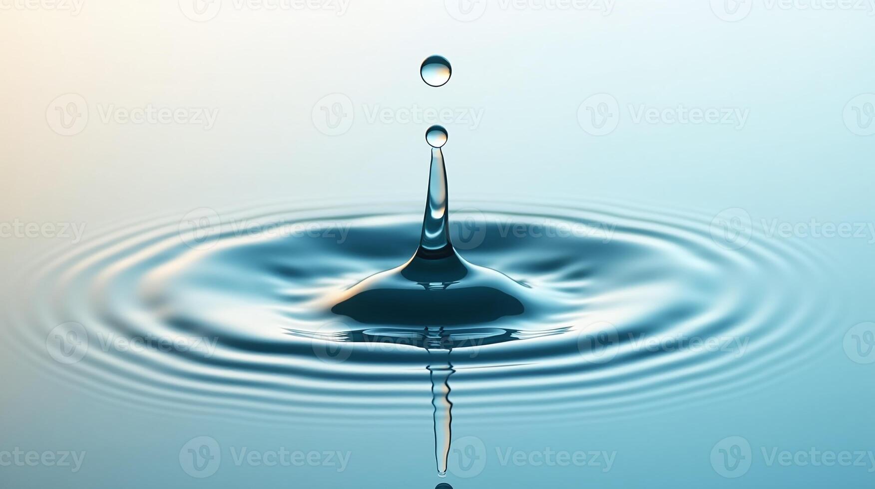 A single droplet of water delicately poised above a reflective surface, creating a mesmerizing array of concentric ripples. photo