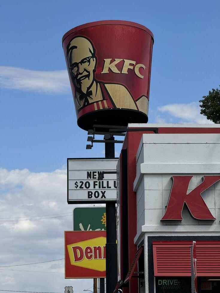 California, USA 09.19.2024 Bishop A large KFC sign is on a pole photo