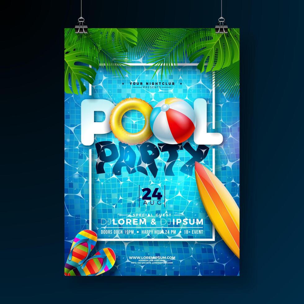 Pool party flyer with DJ vector