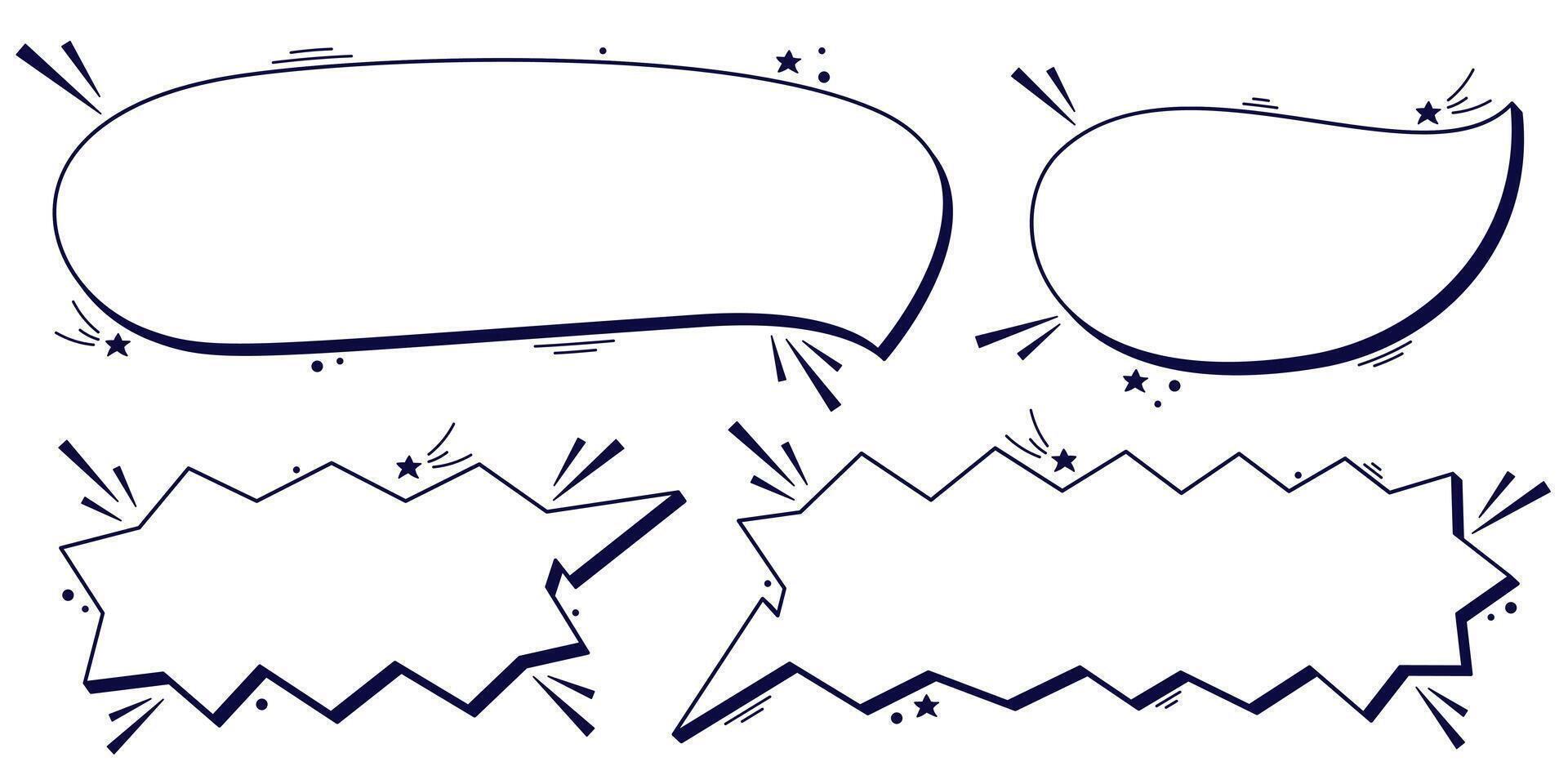 Four black and white empty speech bubbles with tiny details. vector