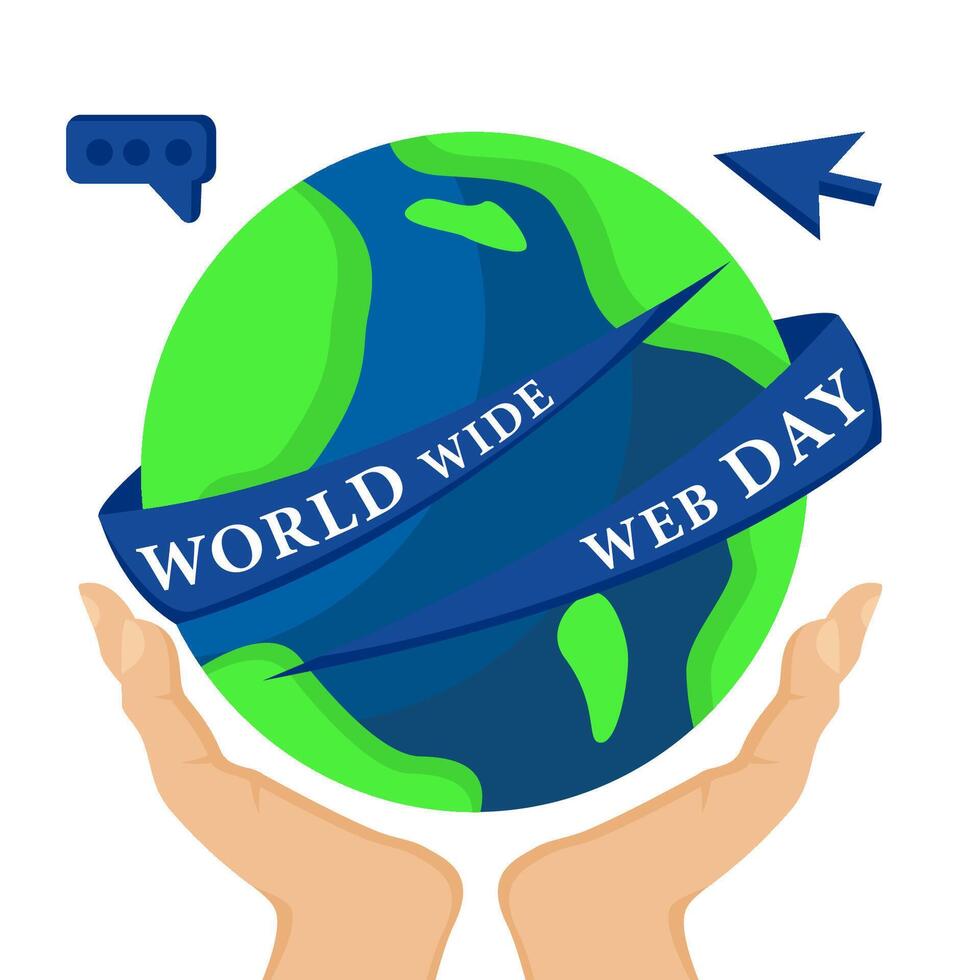 World Wide Web Day Illustration Featuring Earth and Digital Elements. Ideal for Tech Education Content, Social Media, and Internet Awareness Campaigns vector