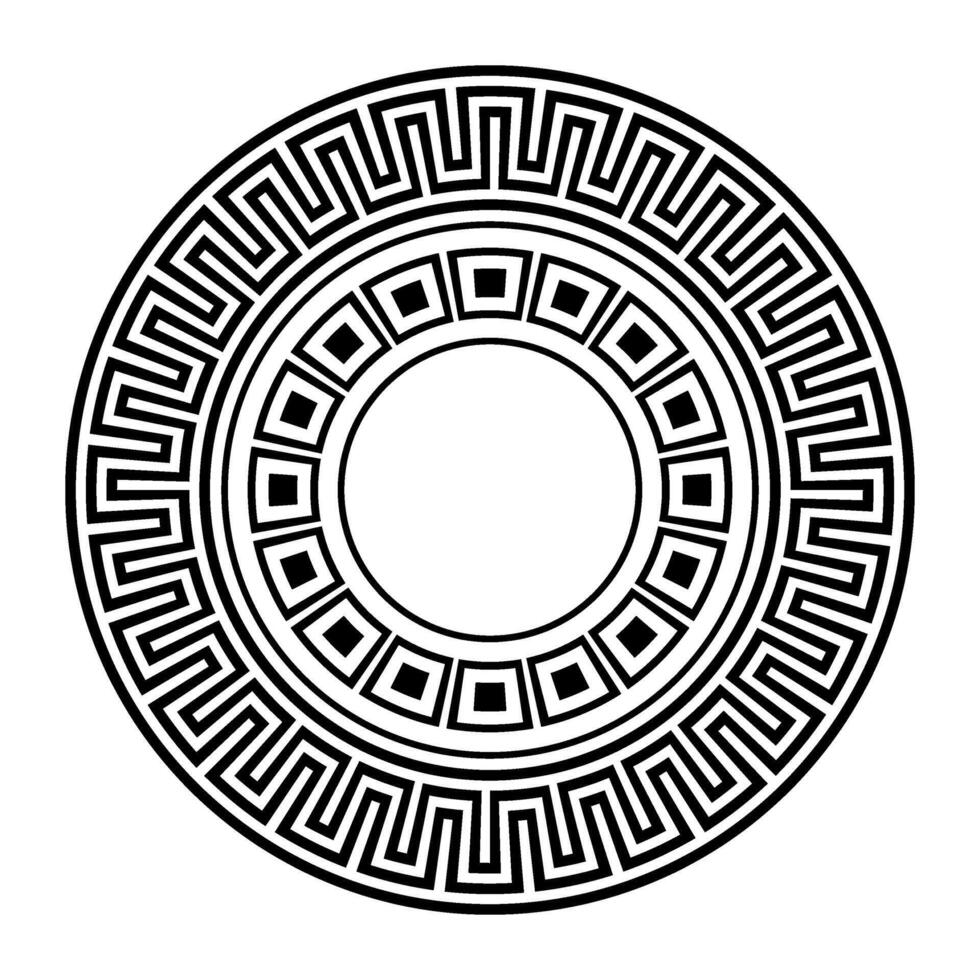 Greek round ornament. Black and white on white background. Greek pattern. Patterns of Greece and ancient Rome. Circle european border. Typical egyptian, assyrian, greek motives. For ceramic, textile vector