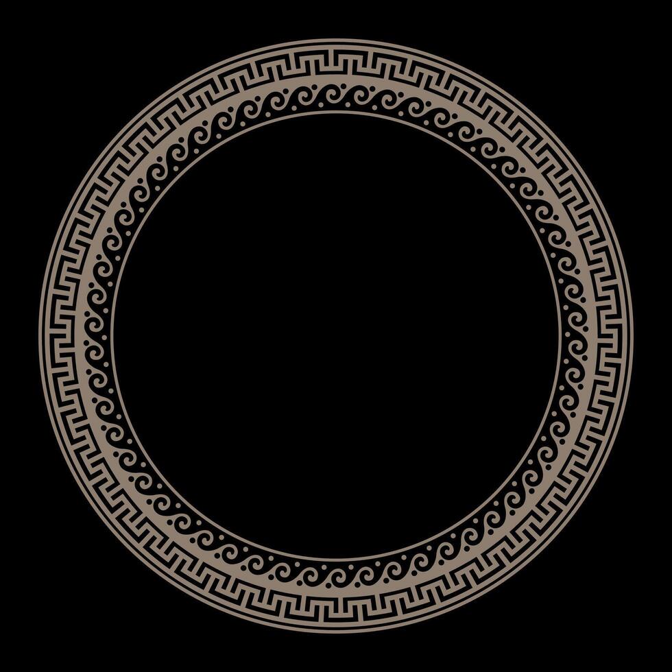 Gold classic Greek wave meander. Greek key meanders. Round greek frame. Circle european border. Patterns of Greece, ancient Rome. In the form of wave. Vitruvian wave. For textile, engraving vector