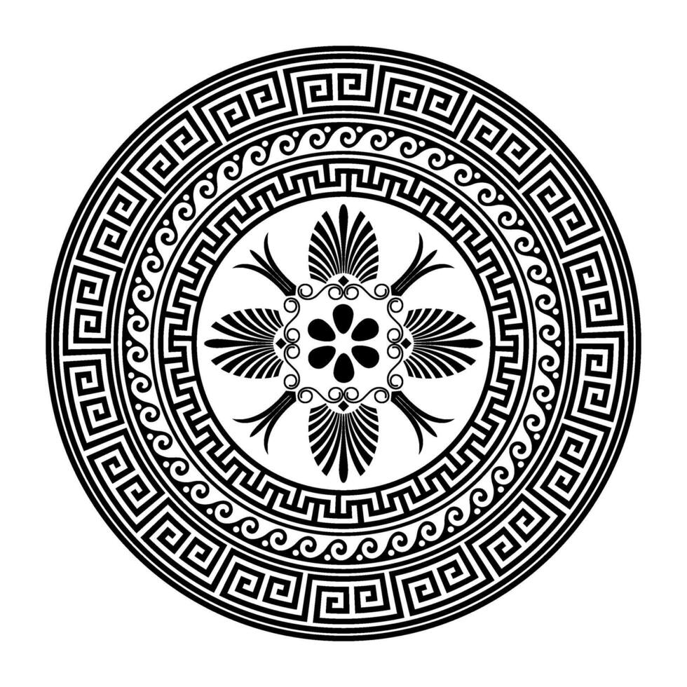 Greek round classic frame. Greek key meander border, wave meander. Circle european border. Pattern of Greece, ancient Rome. In the form of wave. Vitruvian wave. For engraving, embroidery, porcelain vector
