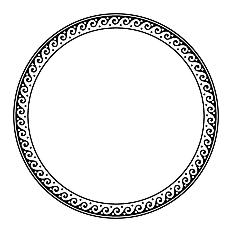 Monochrome Greek wave meander. Round classic greek frame. Circle european border. Patterns of Greece, ancient Rome. In the form of wave. Vitruvian wave. For textile, engraving, embroidery, porcelain vector