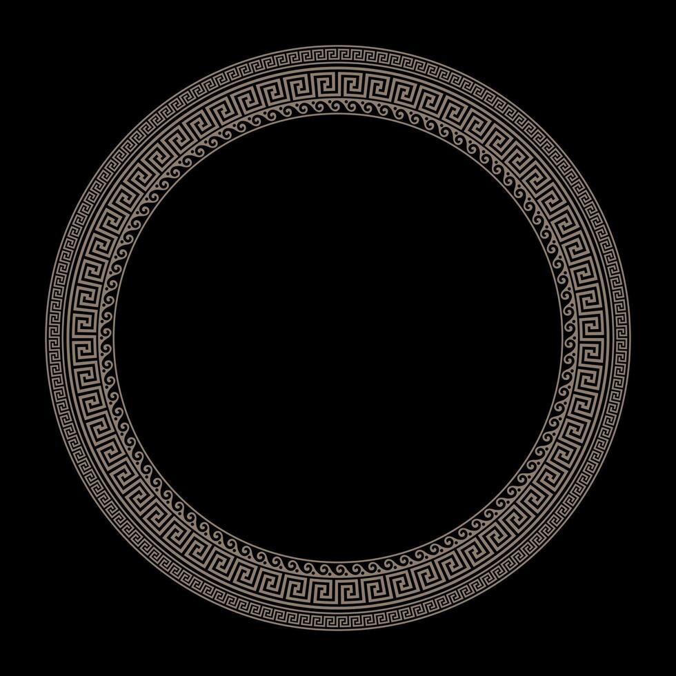 Greek key meanders. Gold Patterns of Greece, ancient Rome. Classic Greek wave meander. Round greek frame. Circle european border. In the form of wave. Vitruvian wave. For textile, engraving, embroider vector