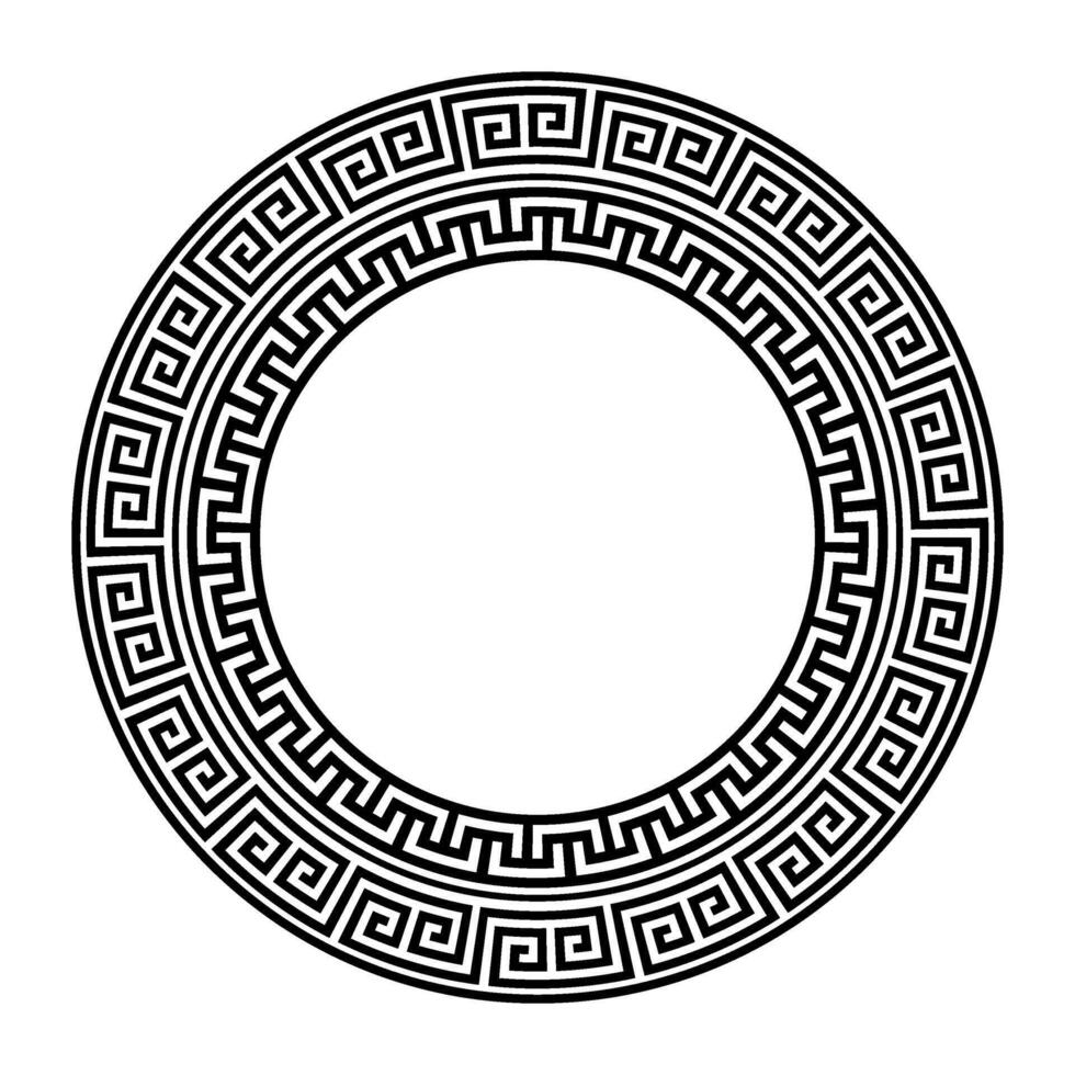 Round monochrome classic frame. Greek round frame. Greek pattern. Greek meander. Patterns of Greece and ancient Rome. Circle european border. Typical egyptian, assyrian and greek motives vector