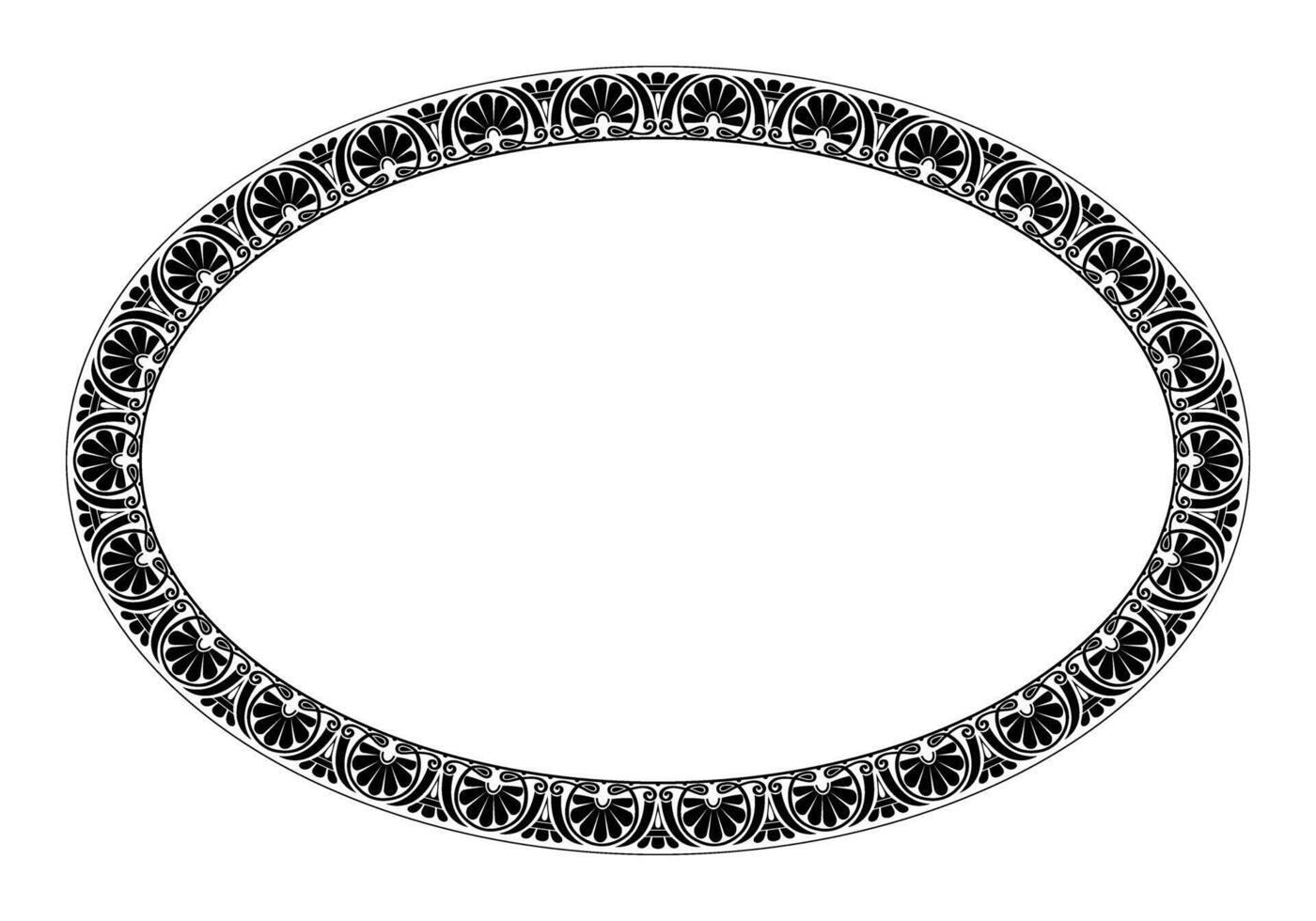 Black and white oval floral frame in Ancient Greek style isolated on white background. Greek meander. Circular ornament. Patterns of Greece, ancient Rome. Greek style. For textile, embroidery vector