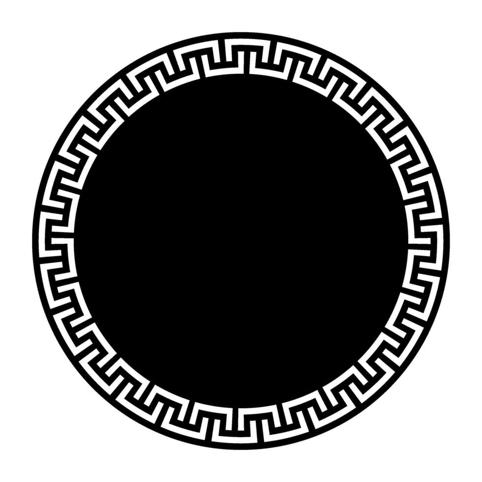 Greek round frame. Patterns of Greece and ancient Rome. Greek circle frame. Round greek ornament. Black and white design element. Typical egyptian, assyrian, greek motives. Template for laser cutting vector