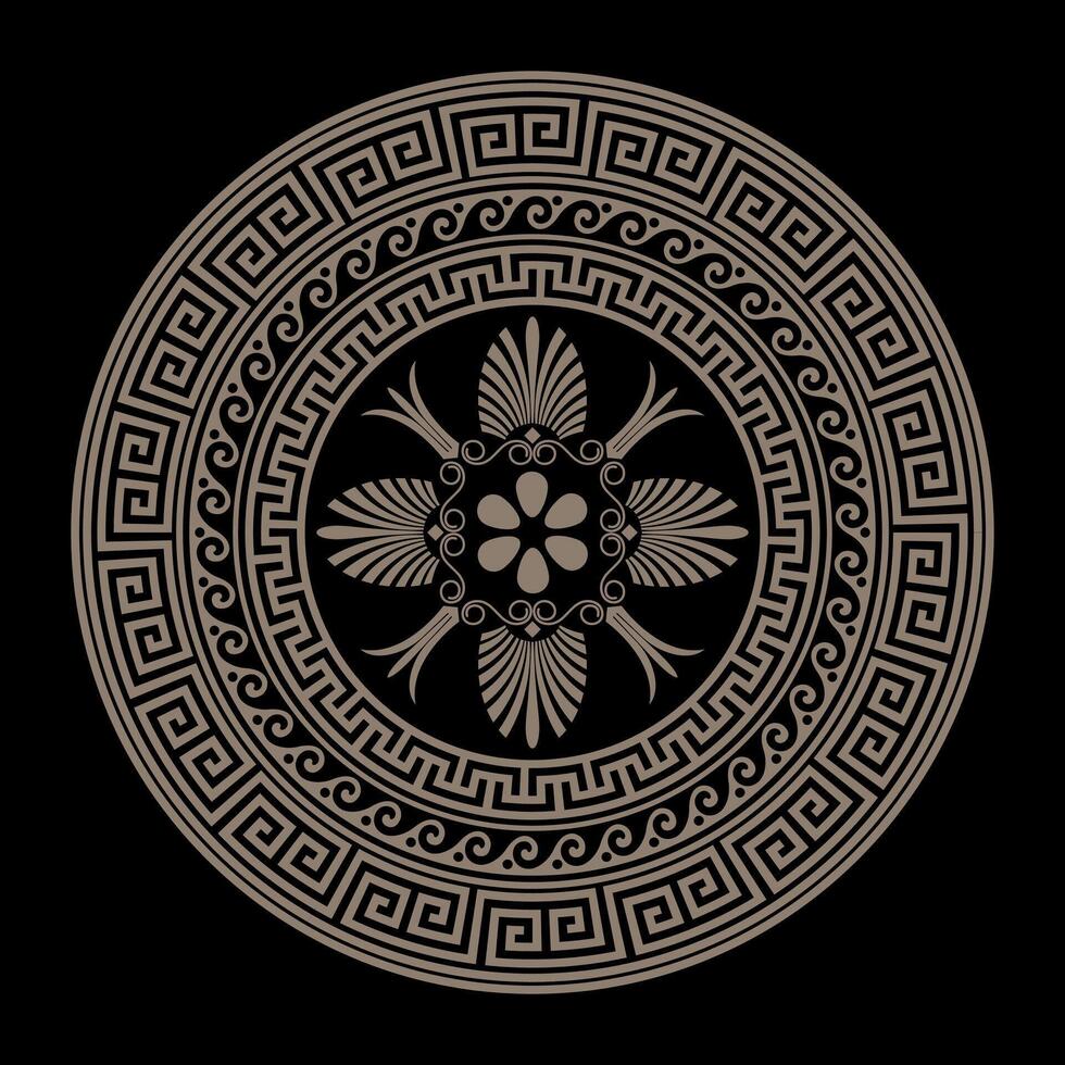 Greek round gold classic frame. Greek key meander border, wave meander. Circle european border. Pattern of Greece, ancient Rome. In the form of wave. Vitruvian wave. For engraving, embroidery, ceramic vector