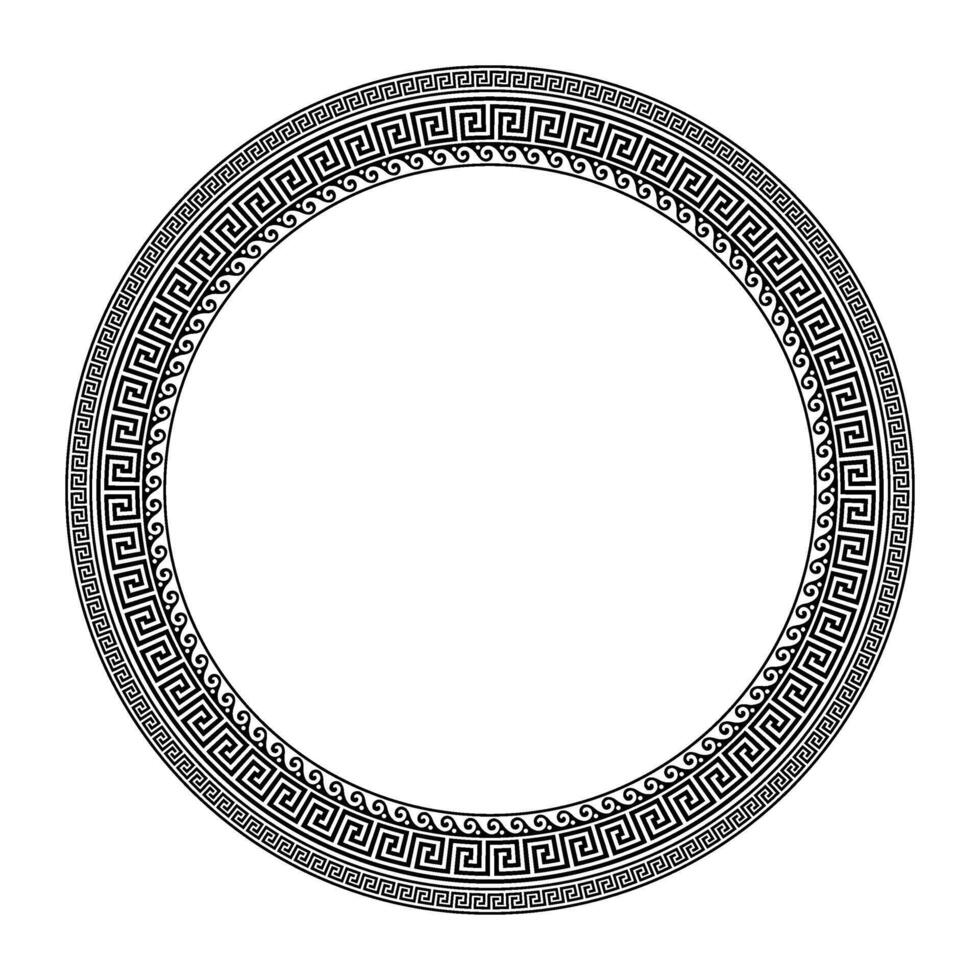 Patterns of Greece, ancient Rome. Greek key meanders. Classic Greek wave meander. Round greek frame. Circle european border. In the form of wave. Vitruvian wave. For textile, engraving, porcelain vector