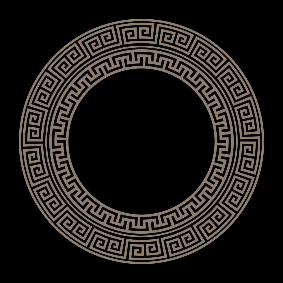 Round golden classic frame. Greek round frame. Greek pattern. Greek meander. Patterns of Greece and ancient Rome. Circle european border. Typical egyptian, assyrian and greek motives vector