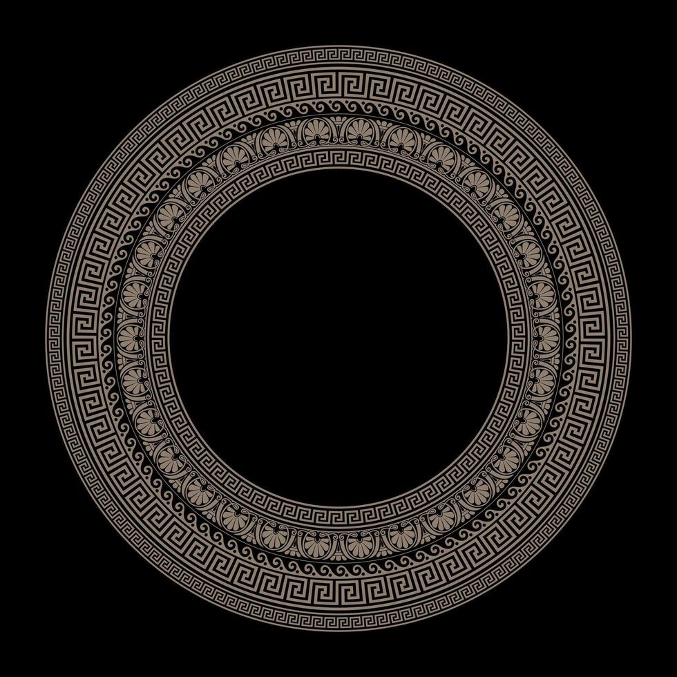 Greek key meanders. Gold Classic Greek wave meander. Round greek frame. Circle european border. Patterns of Greece, ancient Rome. In the form of wave. Vitruvian wave. For textile, engraving vector