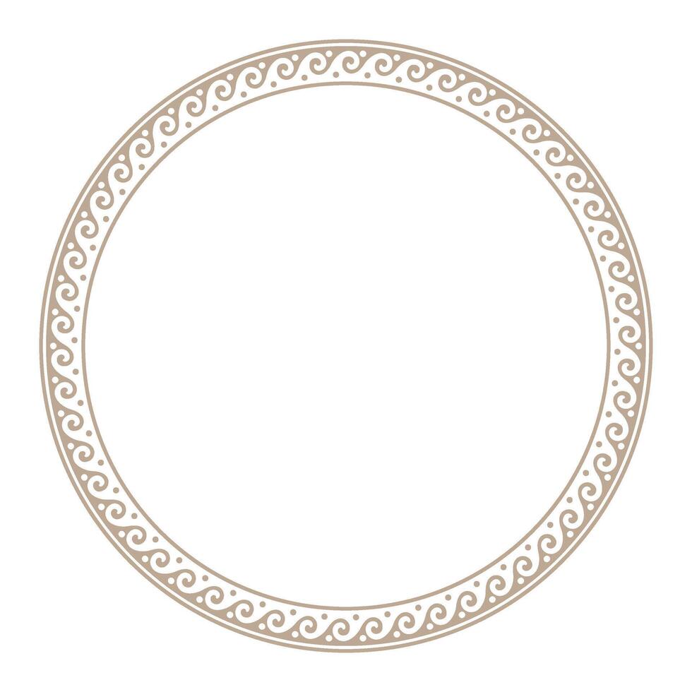 Greek wave meander. Round classic greek frame. Circle european gold border. Patterns of Greece, ancient Rome. In the form of wave. Vitruvian wave. For textile, engraving, embroidery, porcelain vector