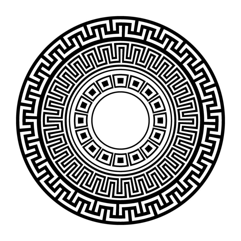 Greek key meanders. Geometric circle ornament. Greek round pattern.Greek round ornament in black and white colors. Greek pattern. Typical egyptian, assyrian and greek motives vector