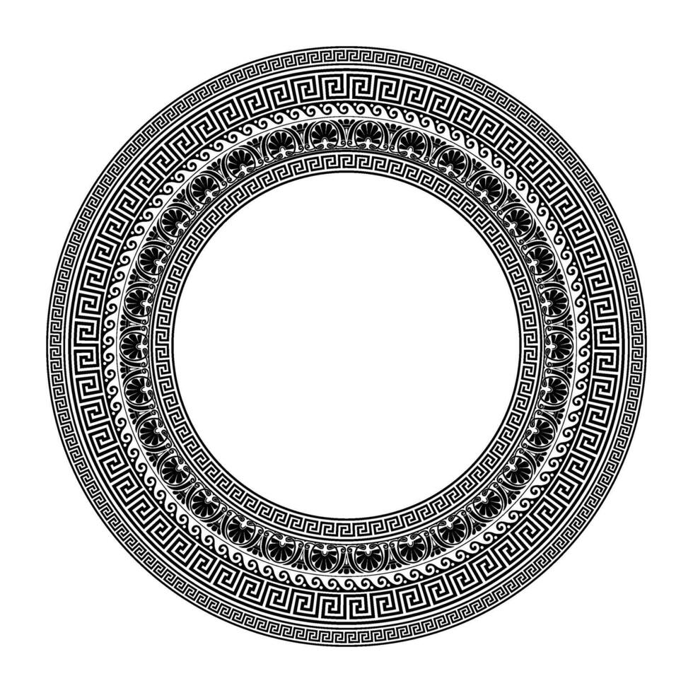 Greek key meanders. Classic Greek wave meander. Round greek frame. Circle european border. Patterns of Greece, ancient Rome. In the form of wave. Vitruvian wave. For textile, engraving, embroidery vector