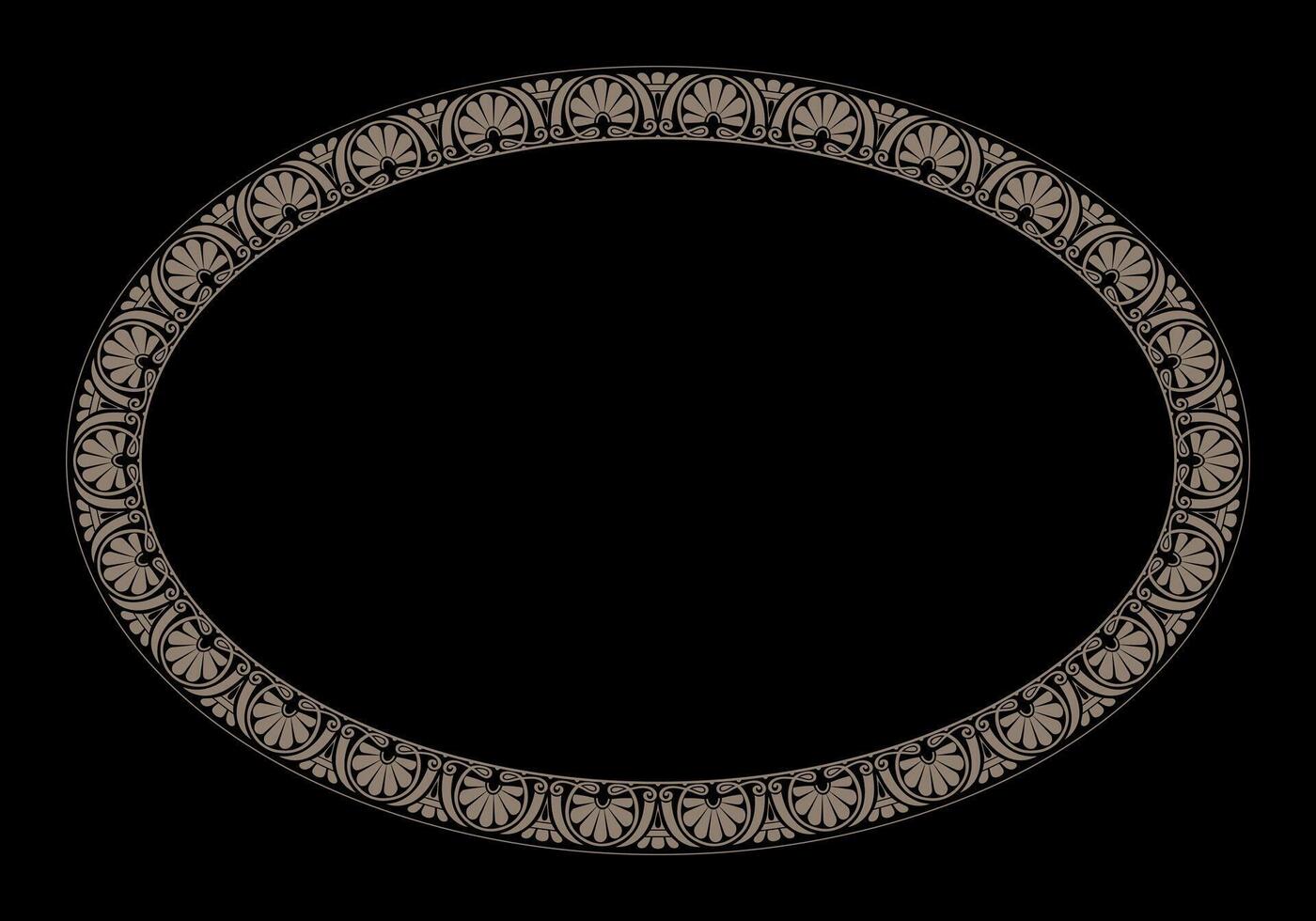 Gold oval frame with Greek ornament. Classic Greek floral meander. Patterns of Greece, ancient Rome. Round greek frame. Circle european border. For textile, engraving, embroidery, porcelain, ceramics. vector