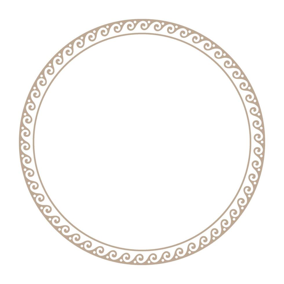 Round gold classic frame. Greek wave meander. Patterns of Greece and ancient Rome. Circle european border. Oval decorative frame. Template for laser cutting. vector