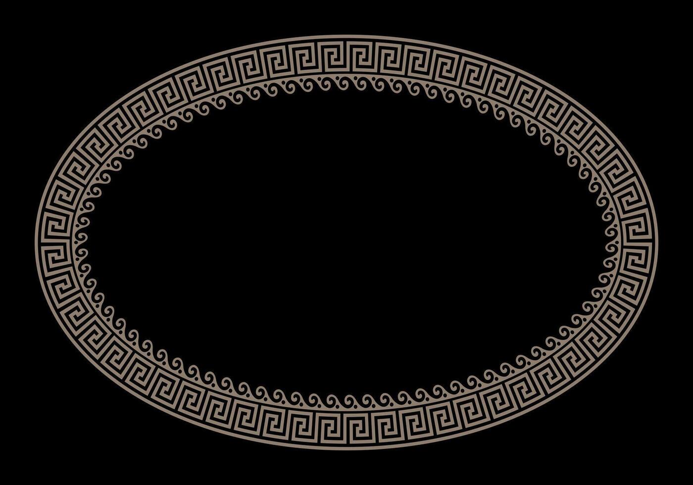 Gold Oval frame in Ancient Greek style isolated on black background. Greek meander. Circular ornament. Patterns of Greece, ancient Rome. Greek style. For textile, embroidery, porcelain, ceramics vector