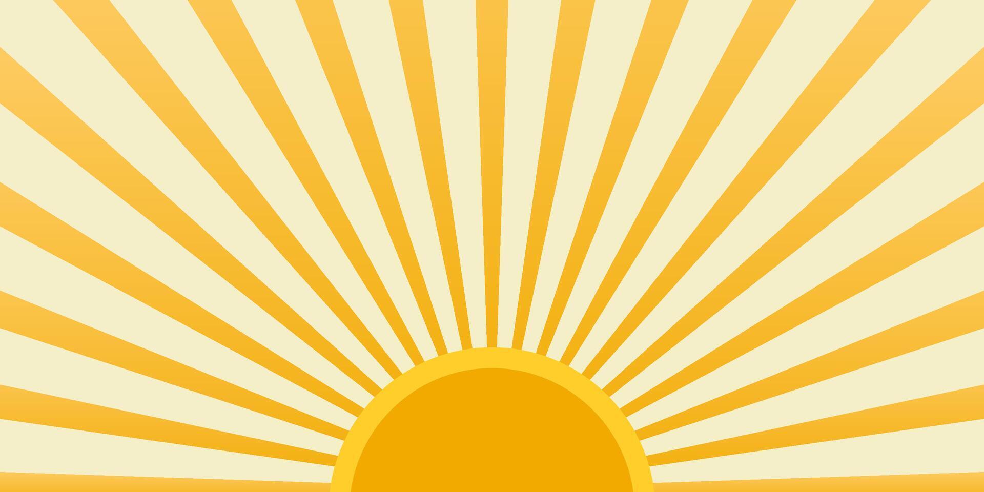 Yellow background with sun rays. Bright horizontal long advertising template. vector
