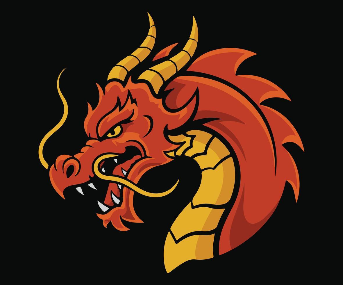 red dragon head illustration vector