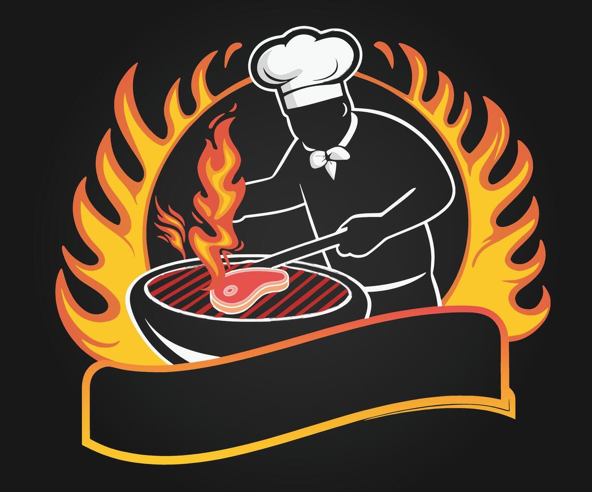 A fiery BBQ logo design illustration concept. vector