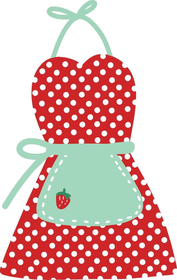 Cute Red Polka Dot Apron with Strawberry vector