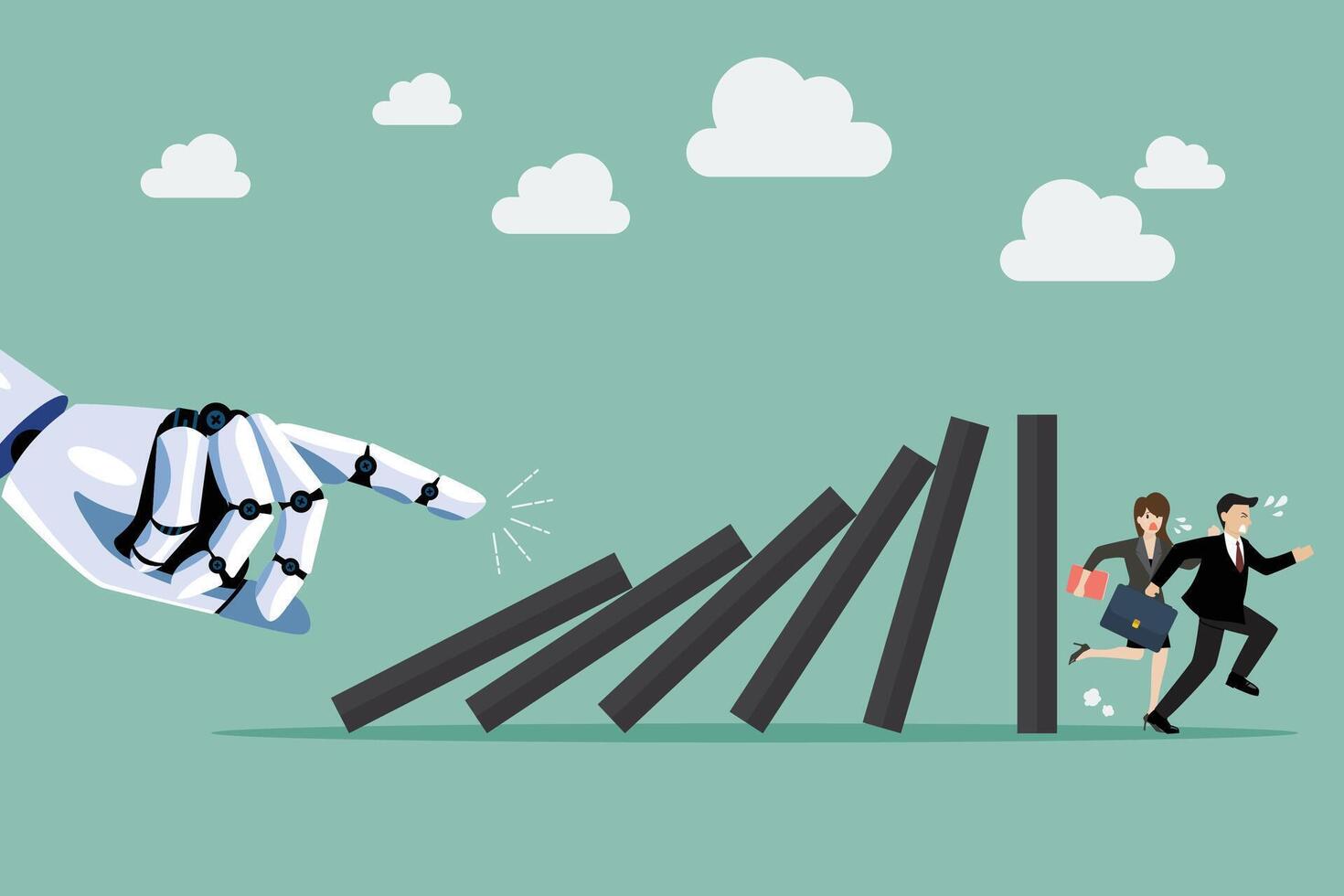 Business people run away from domino effect by Artificial intelligence vector