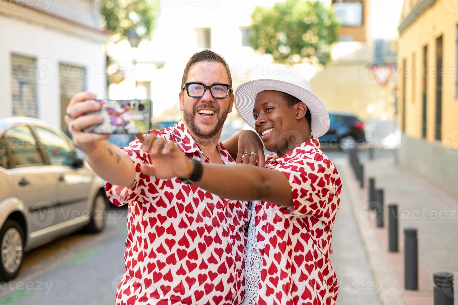 Gay couple taking a selfie in love2 photo