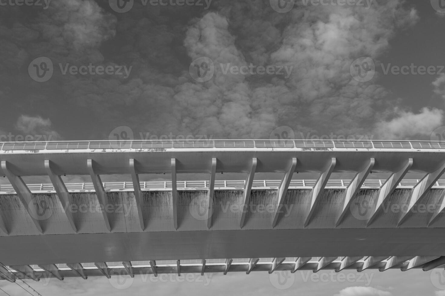 A black and white photo of a bridge in france