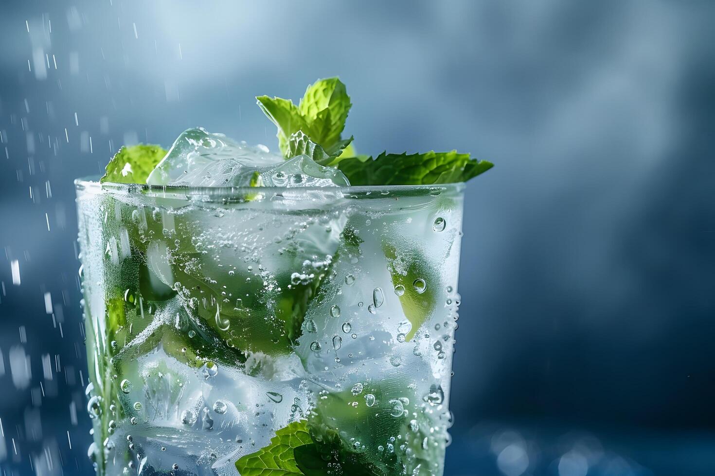 Refreshing lemonade with ice and mint, summer concept photo