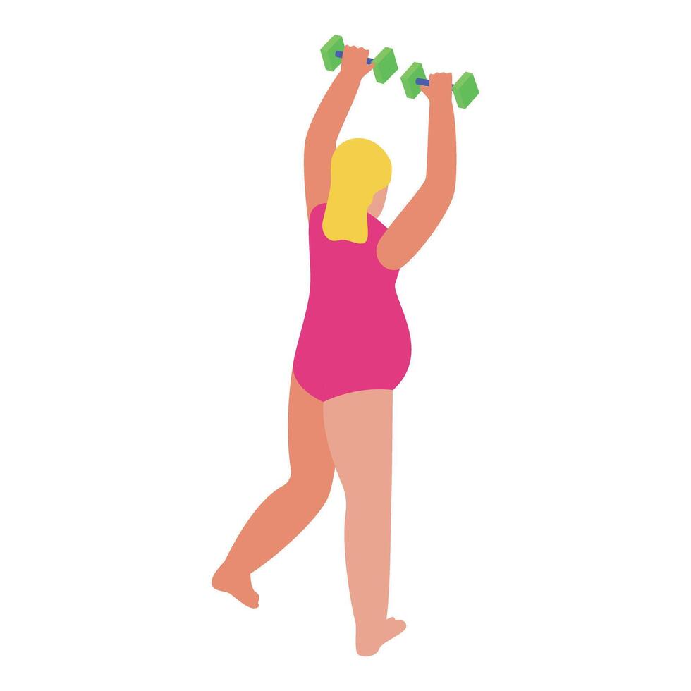 Woman lifting weights during aqua aerobics session vector