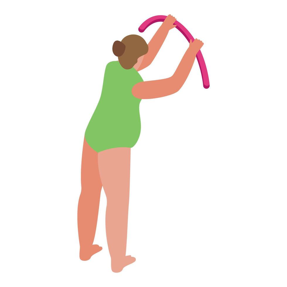 Rhythmic gymnast performing with club, isometric illustration vector