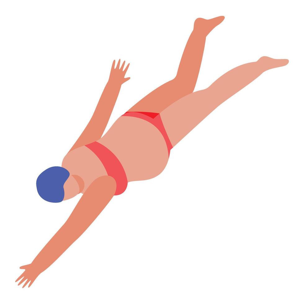 Woman swimming crawl in red swimsuit and blue swim cap vector
