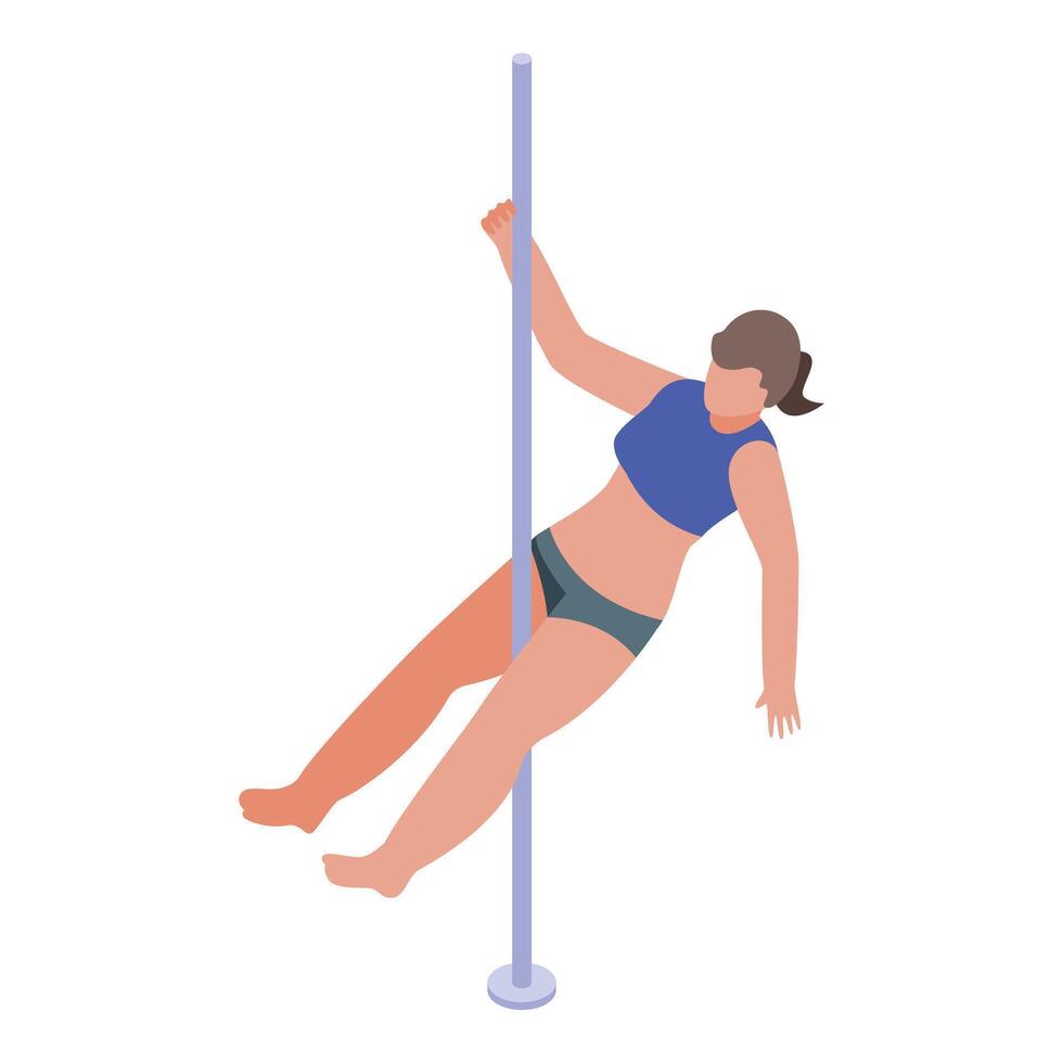 Woman performing pole dance fitness exercises isometric view vector