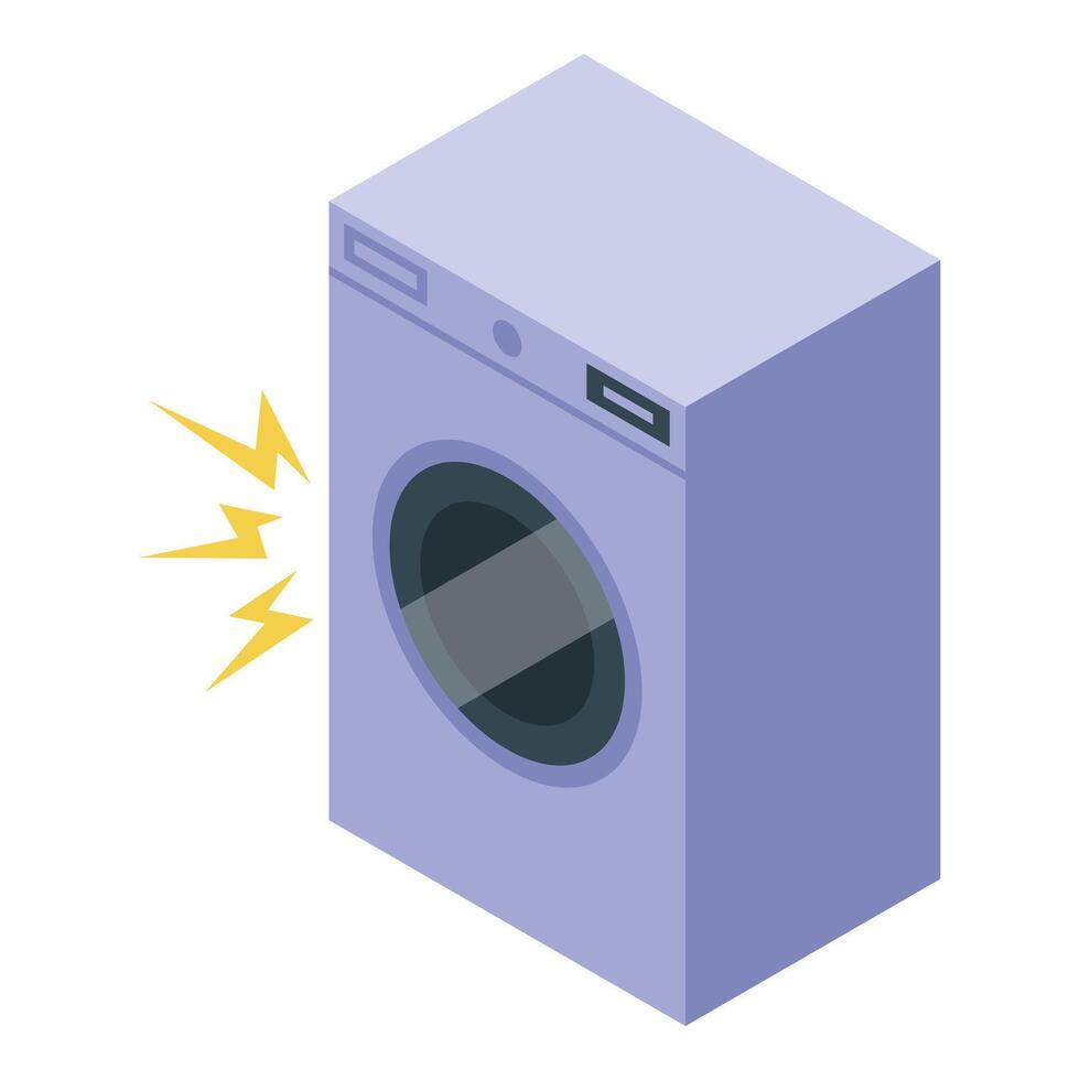 Broken washing machine making electrical noise with lightning bolts vector