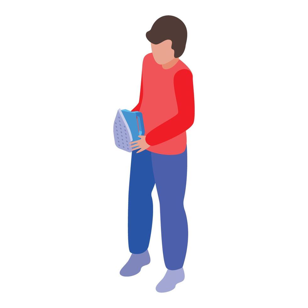 Housekeeper holding steam iron getting ready for work isometric view vector