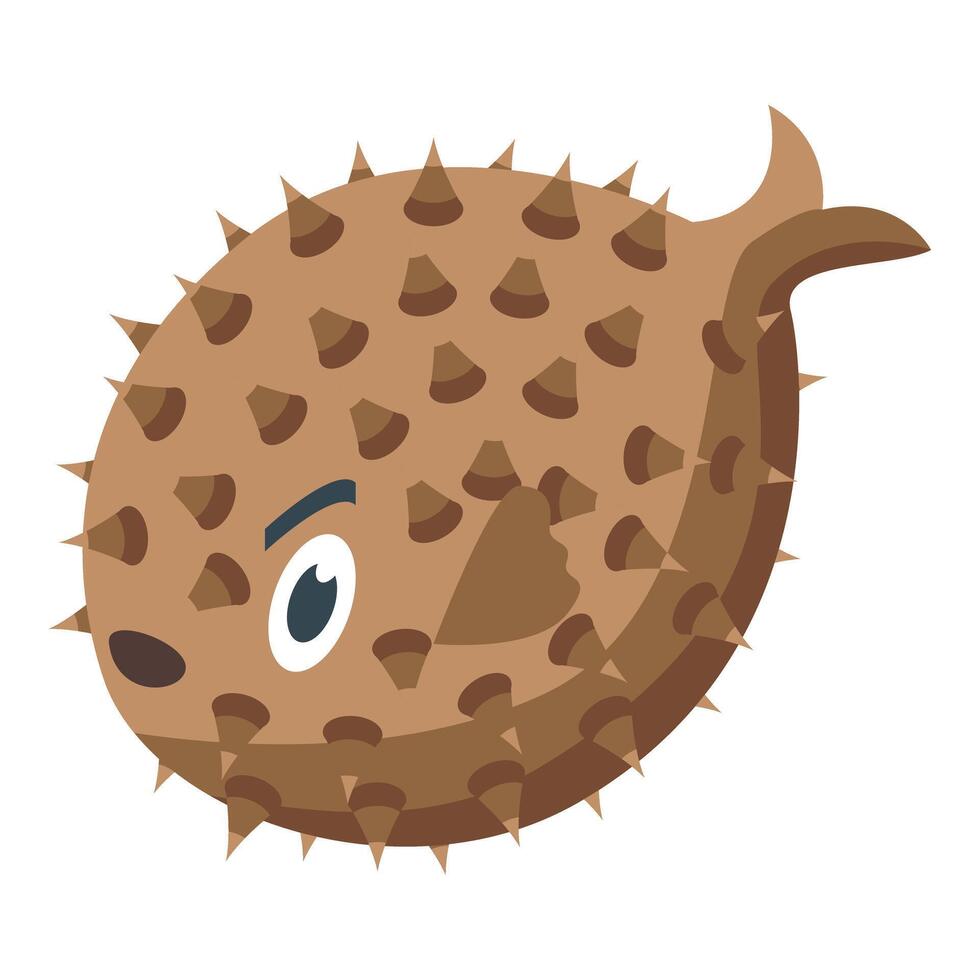 Pufferfish swimming underwater with spikes showing, marine life illustration vector