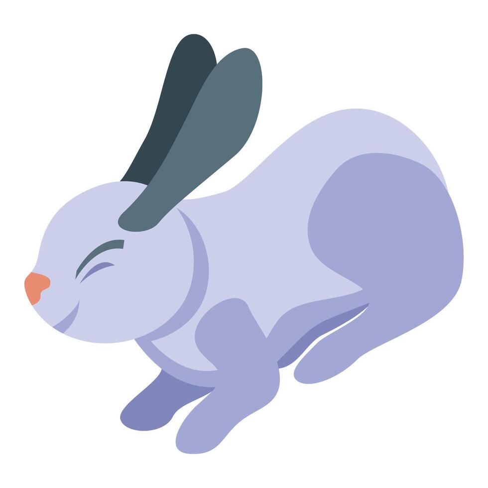 Running purple rabbit illustration with grey ears in isometric view vector