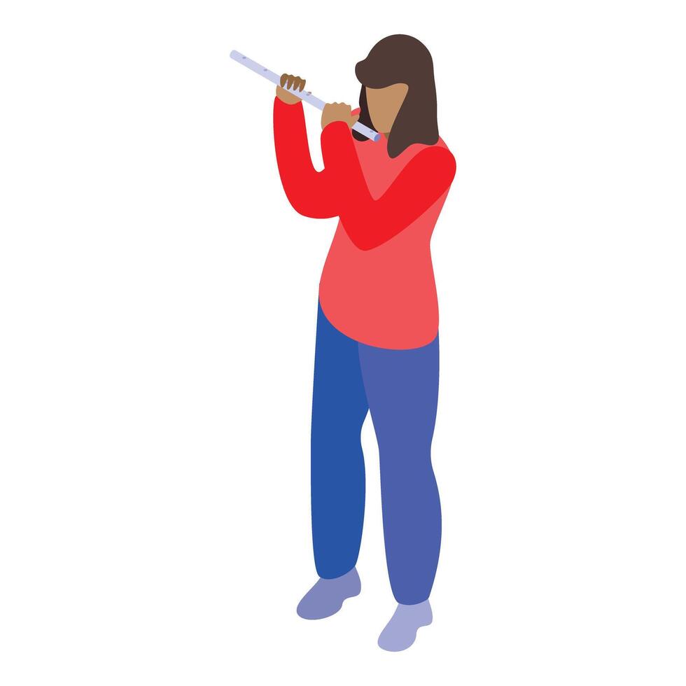 Young musician playing transverse flute with passion and skill vector