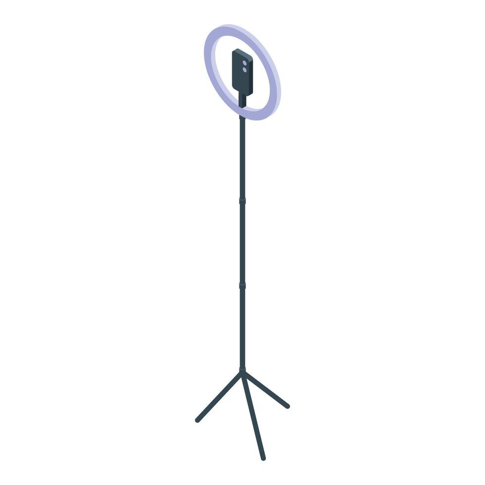 Modern ring light illuminating a smartphone for online content creation vector