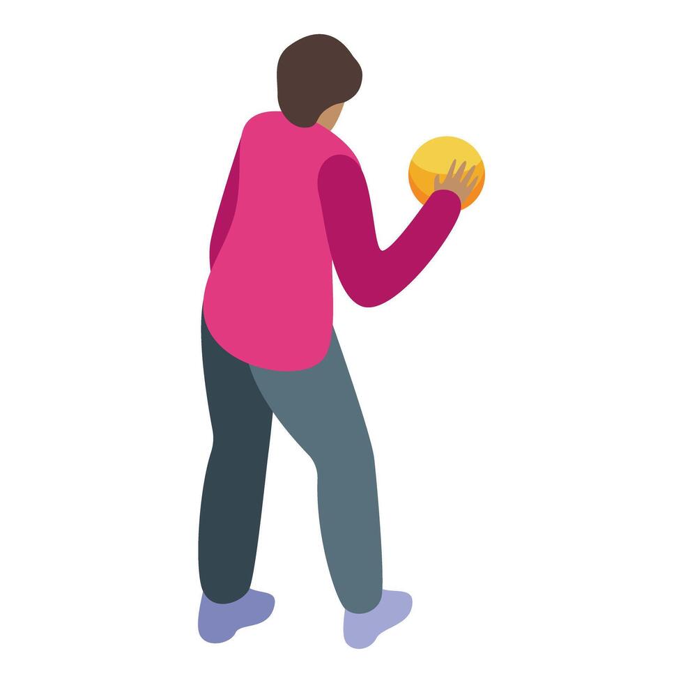 Boy playing with ball, rear view of child holding yellow sphere vector