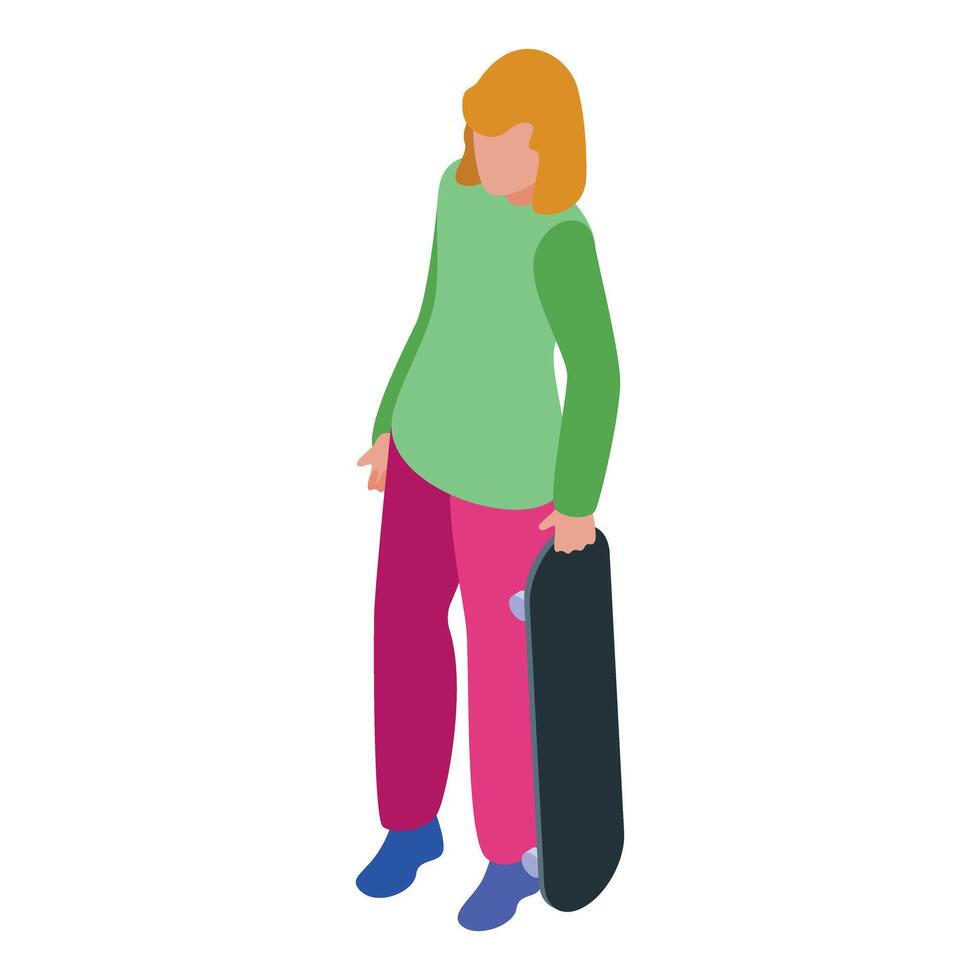 Young skater holding skateboard, getting ready for tricks and stunts vector
