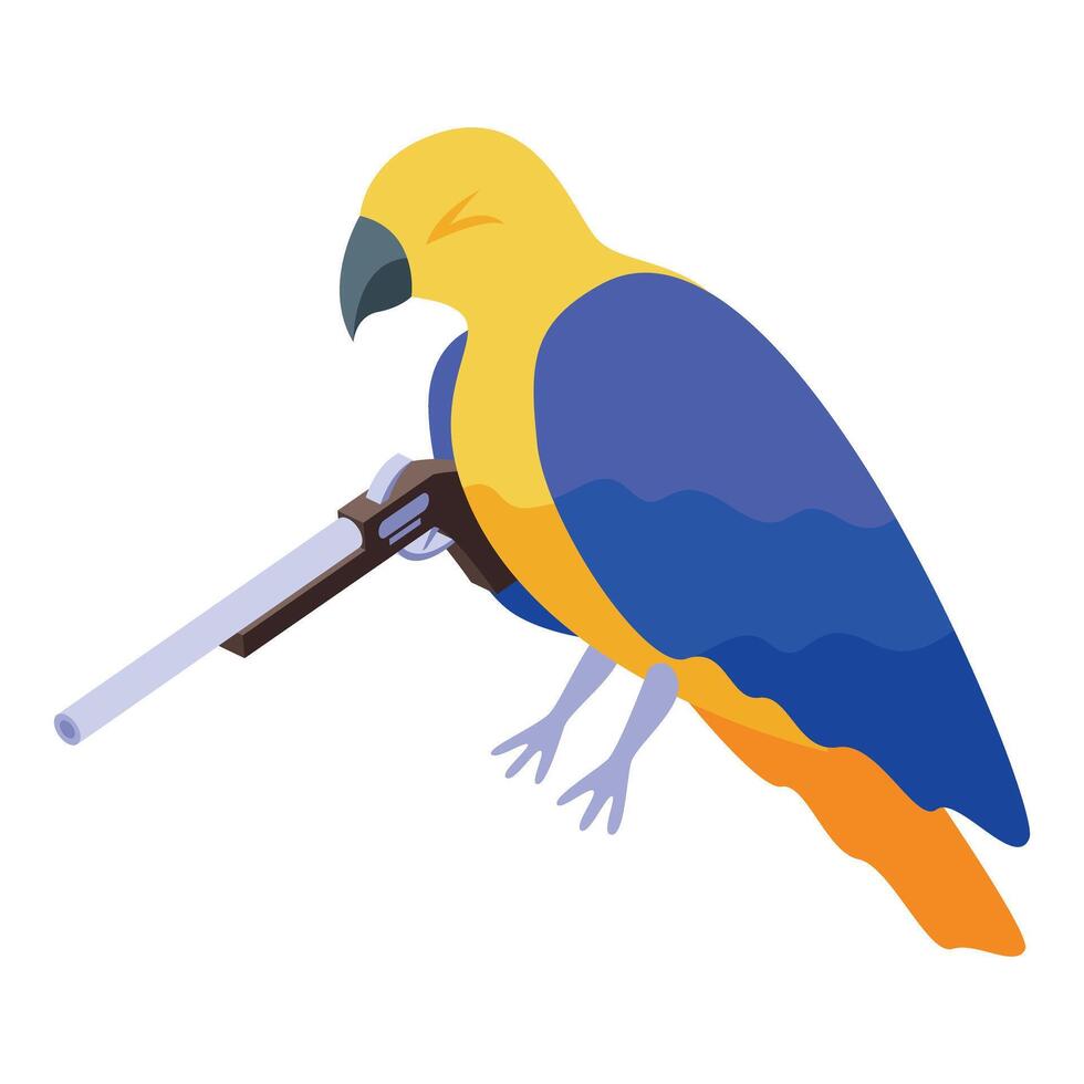 Aggressive parrot holding shotgun isometric view vector