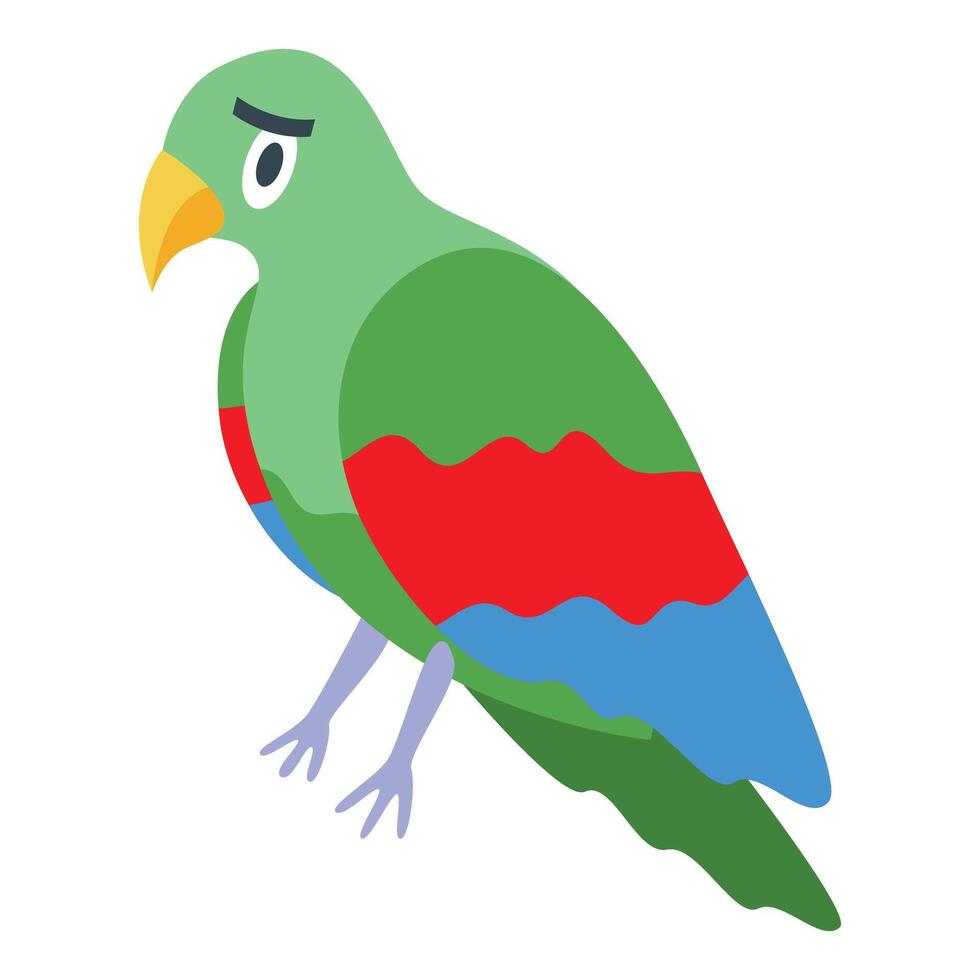 Green and red tropical parrot looking down illustration vector