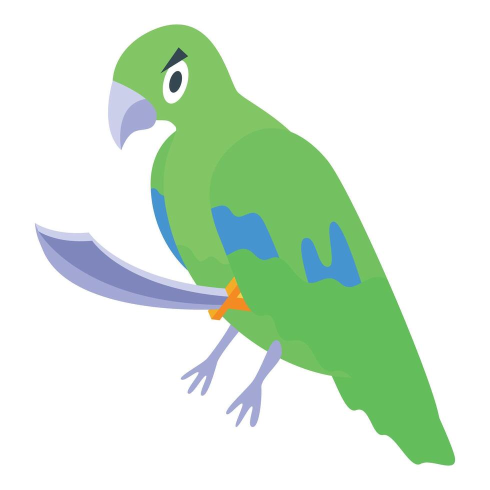 Angry green parrot holding saber getting ready for battle vector