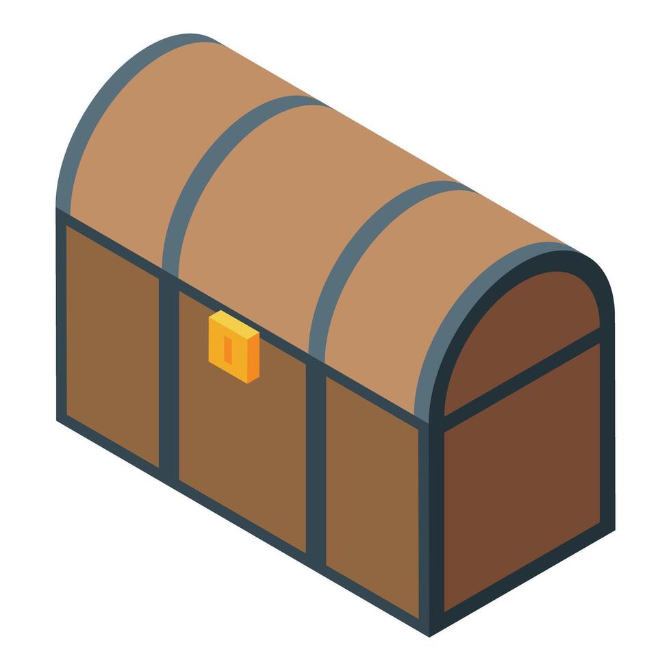 Closed wooden treasure chest protecting precious items isometric icon vector