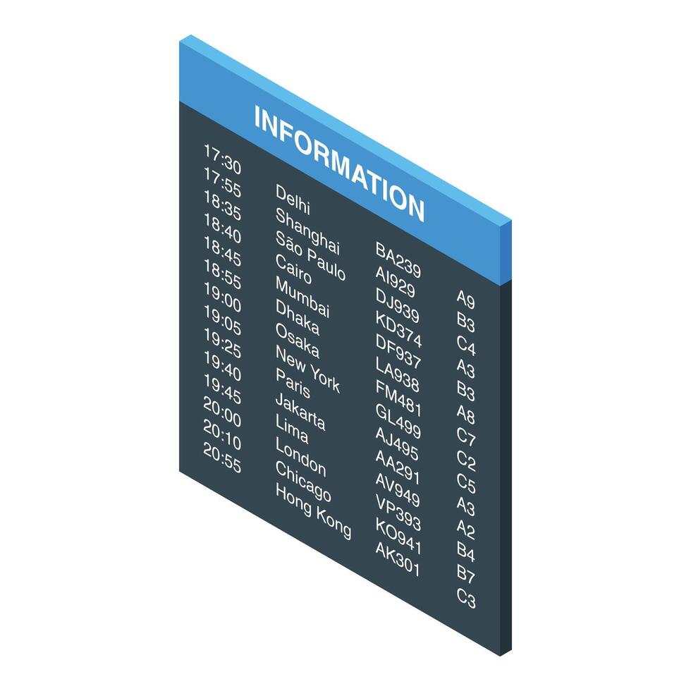 Airport information board showing timetable and destinations vector