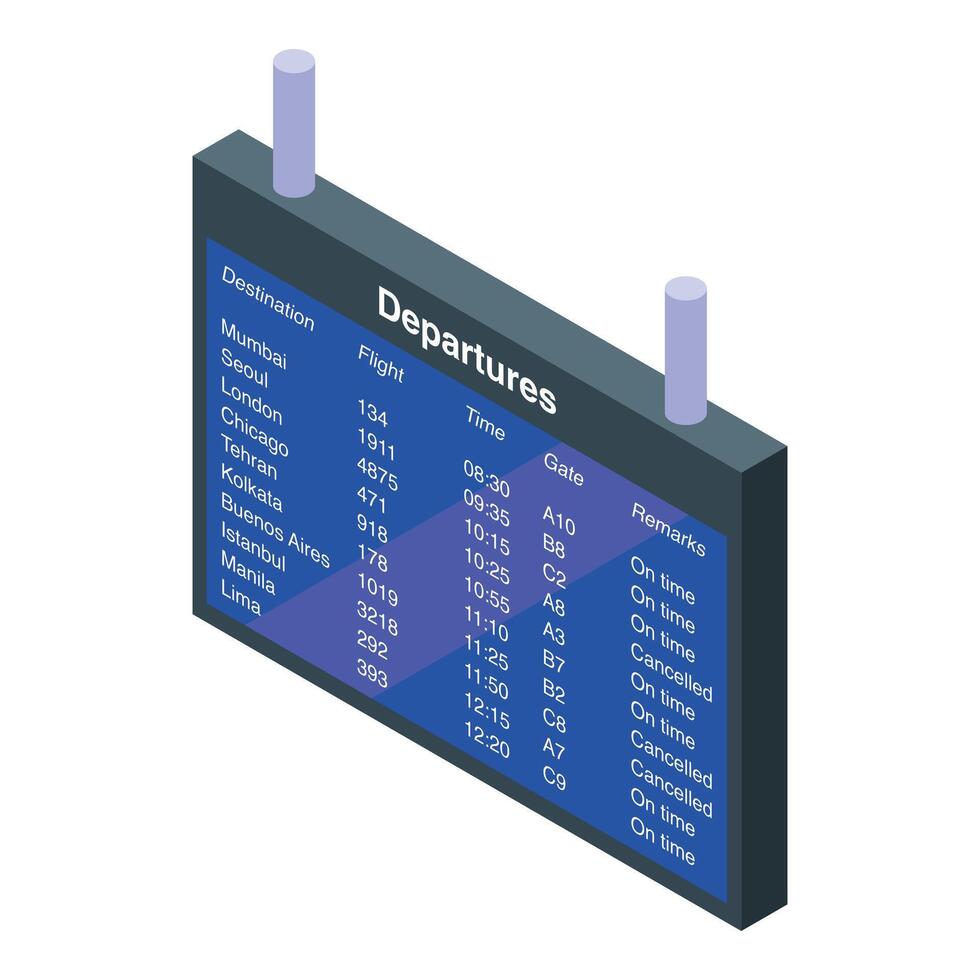 Departure board isometric illustration vector